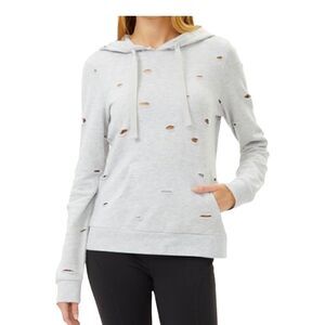 YOGALICIOUS Cotton Blend Heather Grey Distressed Cutout Hoodie Sz M
